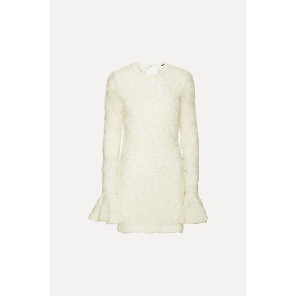 ROTATE Flower Mesh Mini Dress Egret