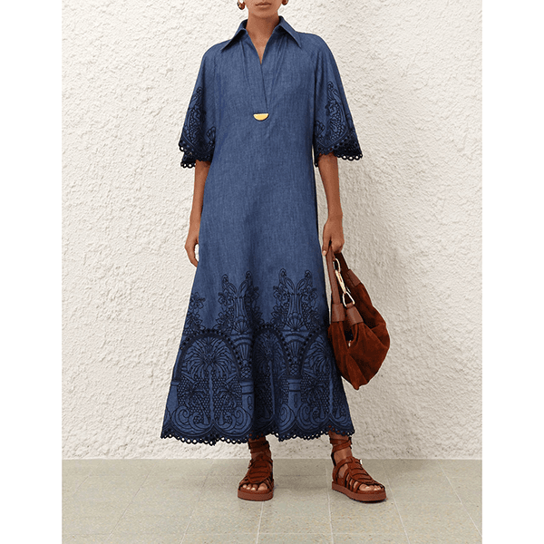 Zimmermann Coco Embroidered Denim Dress