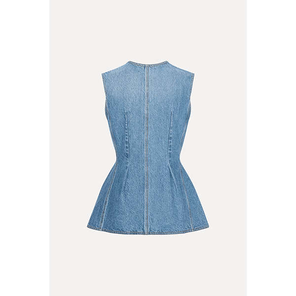 ROTATE Flared Denim Top Medium Blue Denim