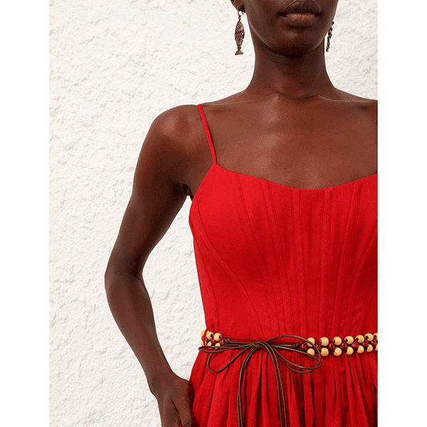 Zimmermann Rhiannon Corset Midi Dress Red Multi Paisley