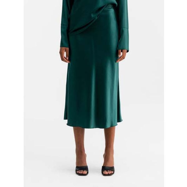 Ahlvar Hana Satin Skirt Dark Emerald
