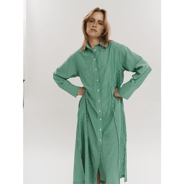 Once Untold Sally Midi Dress Vineyard Green Stripe