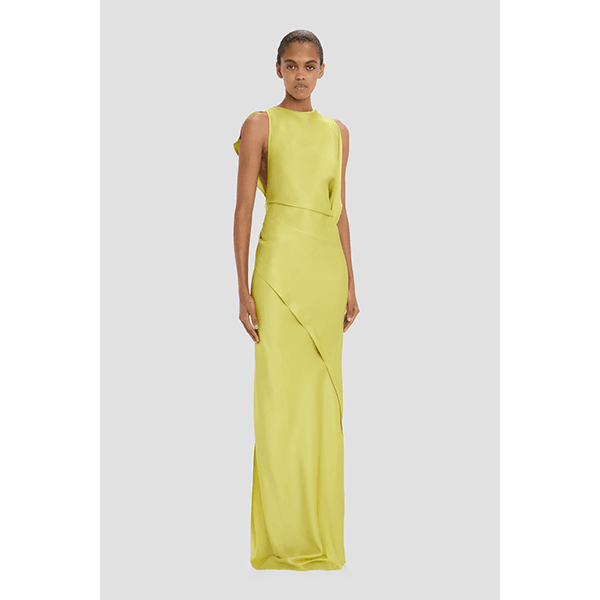 Victoria Beckham Sleeveless Draped Gown Chartreuse