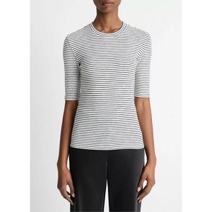 Image of Vince Striped Elbow Slv Crew Off White Combo