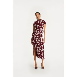 Main Image ROTATE Mesh Asymmetric Dress Zinfandel Comb