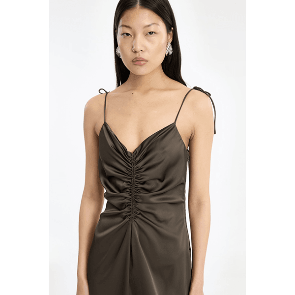 ROTATE V-neck Slip Dress Black Olive