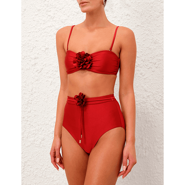 Zimmermann Cascadian Flower Bikini Top Dark Red
