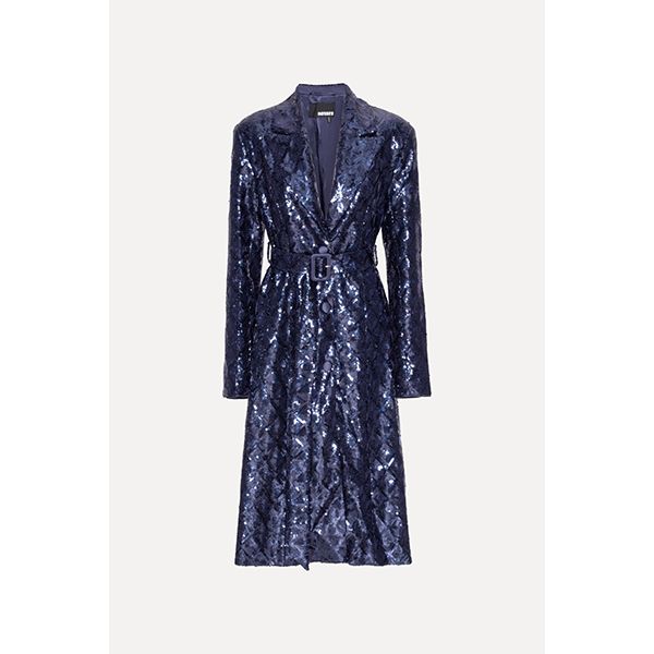 ROTATE Sequins A-line Coat Dark Blue