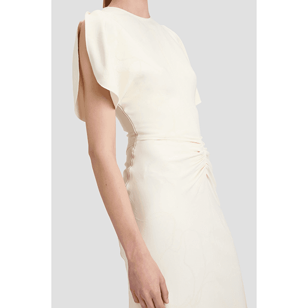 Victoria Beckham Gathered Waist Midi Dress Ivory