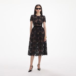 Hovedbilde Self-Portrait Black Lace Velvet Bow Midi Dress