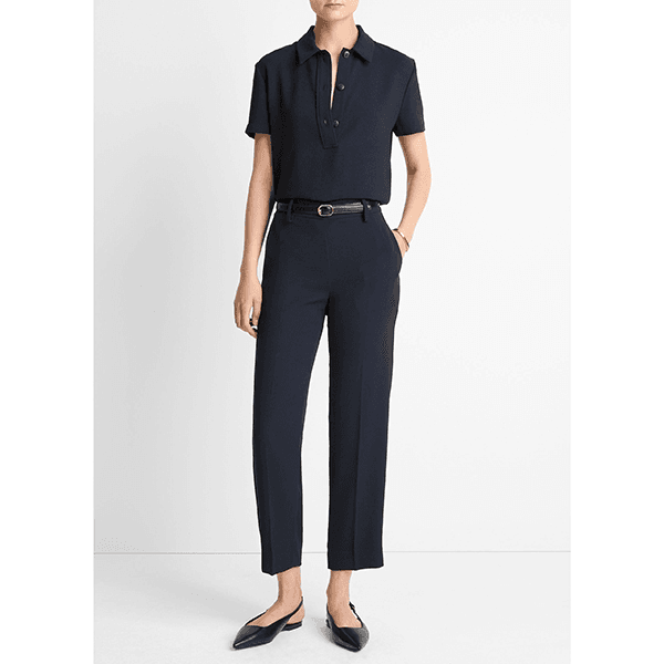 Vince Crepe Mid Rise Tapered Pull On Pant Coastal Blue