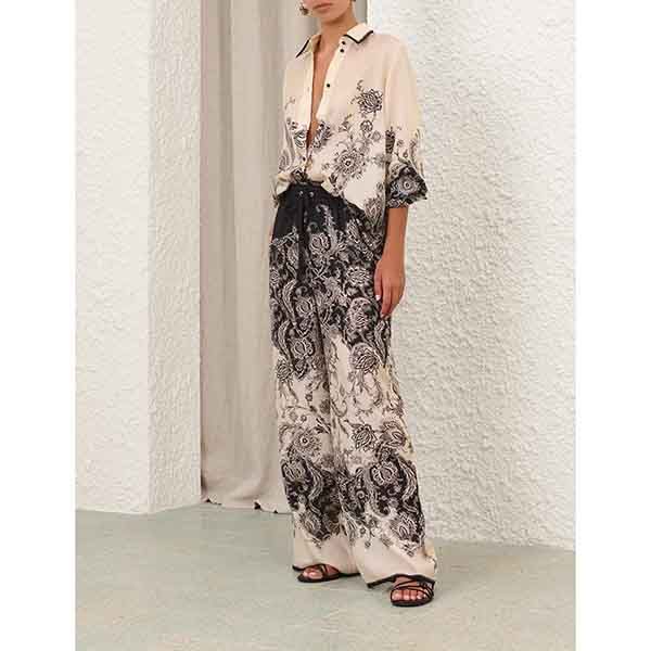 Zimmermann Rhiannon Relaxed Pant Cream/Black Floral