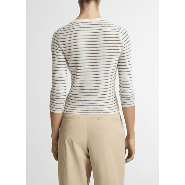 Vince Striped High V-nk L/S Clearwater/Bark Combo