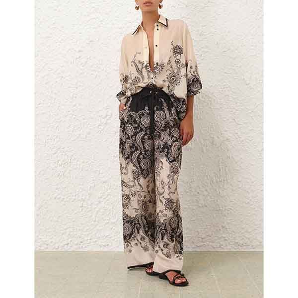 Zimmermann Rhiannon Relaxed Pant Cream/Black Floral
